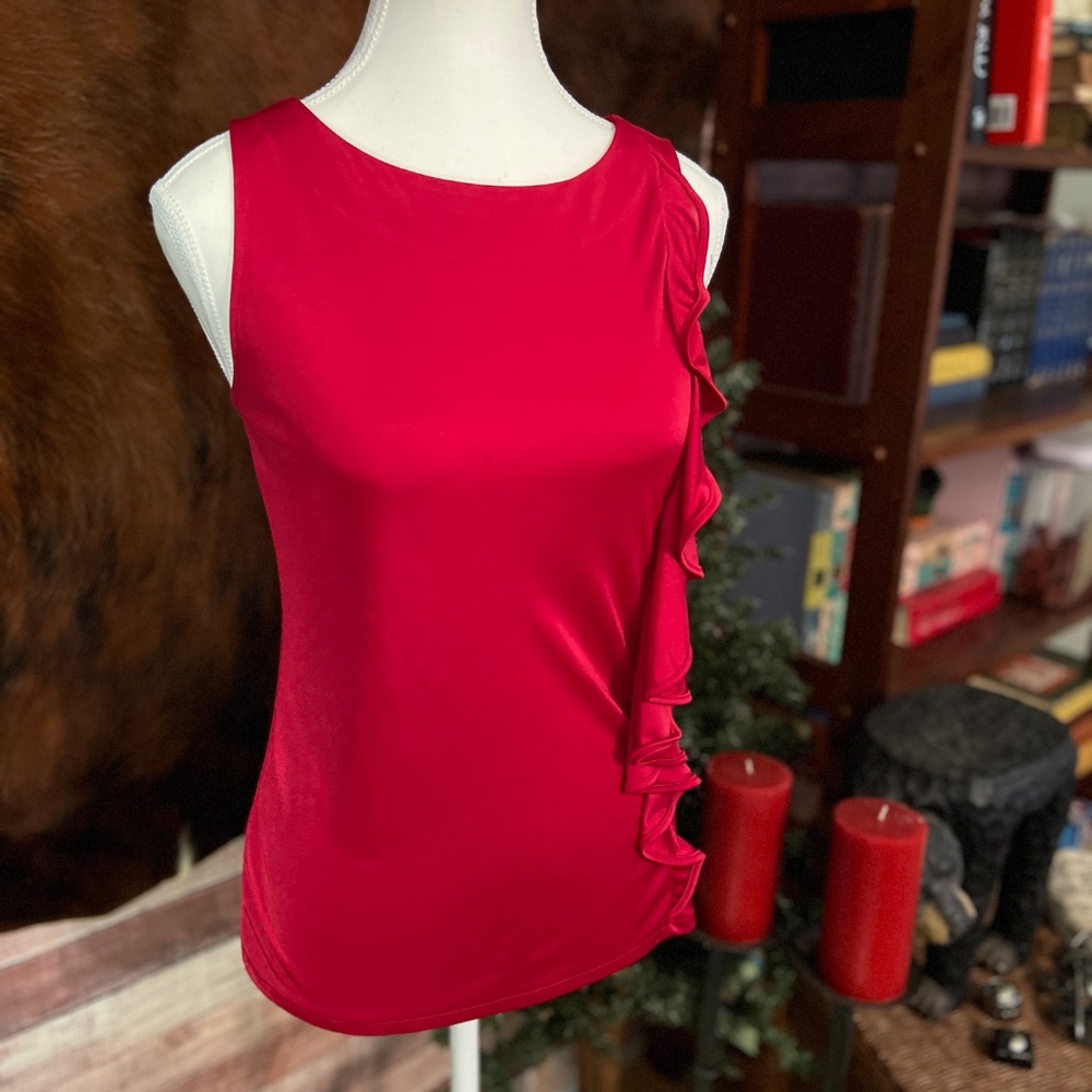 Armani Exchange Red Tank Top w/ Side Ruffle – Size S
